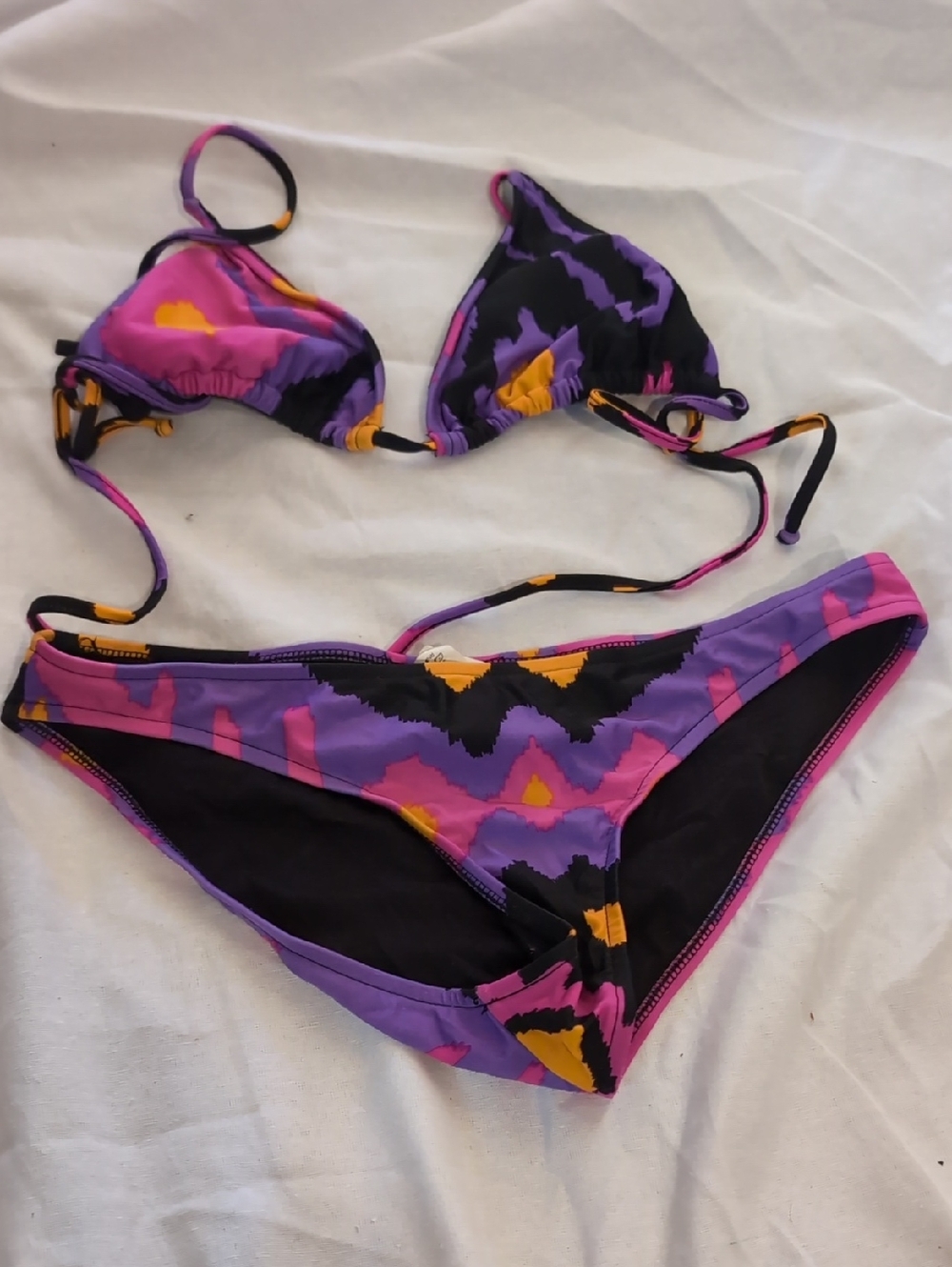 Tibi Purple, Pink & Yellow Triangle Bikini Set